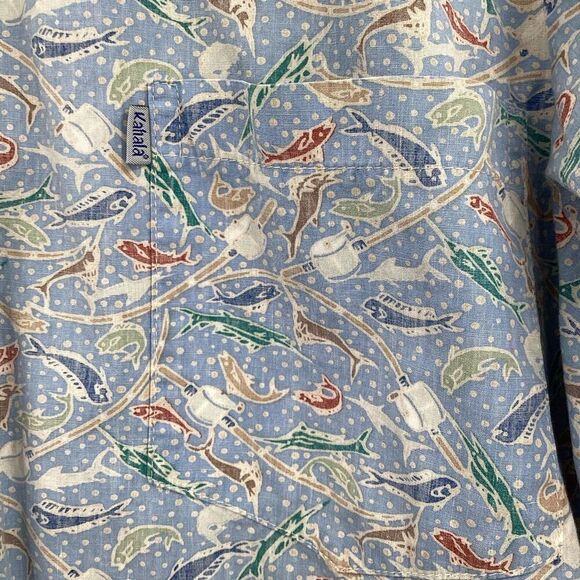 EUC Mens‎ Kahala Hawaiian Fishing Print Button Down - Medium - Picture 3 of 8